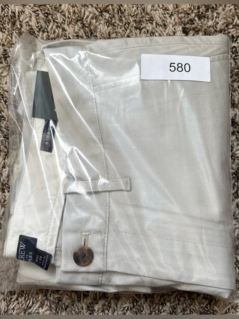 J. Crew Flex Men's Straight Fit Chino Pants, Light Gray 31x32, NWT